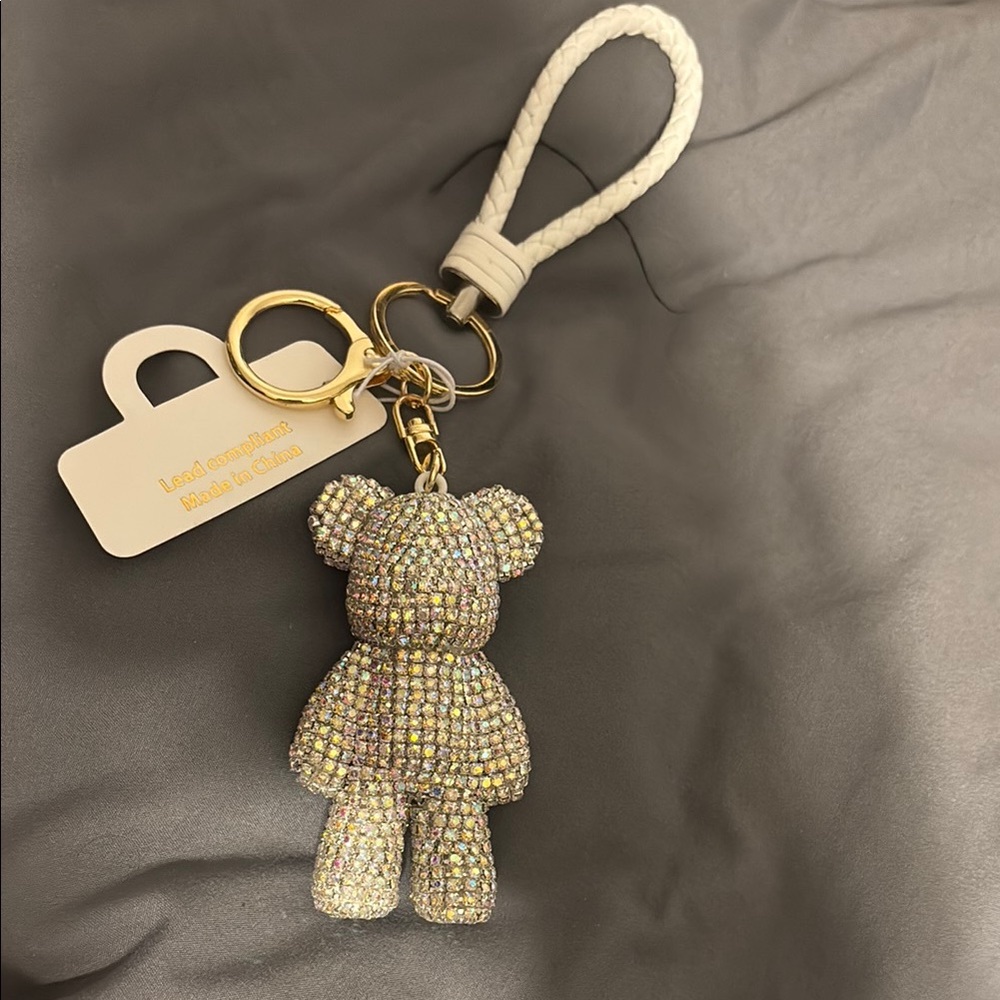 Natasha Couture Sparkly Bear Bag Charm Keychain | Rhinestone Teddy Purse Charm |